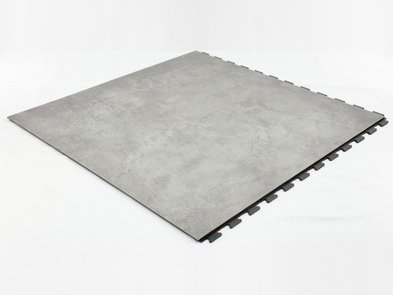Dekor Beton in mittelgrauer Betonoptik, Platte mit sichtbarer Verzahnung